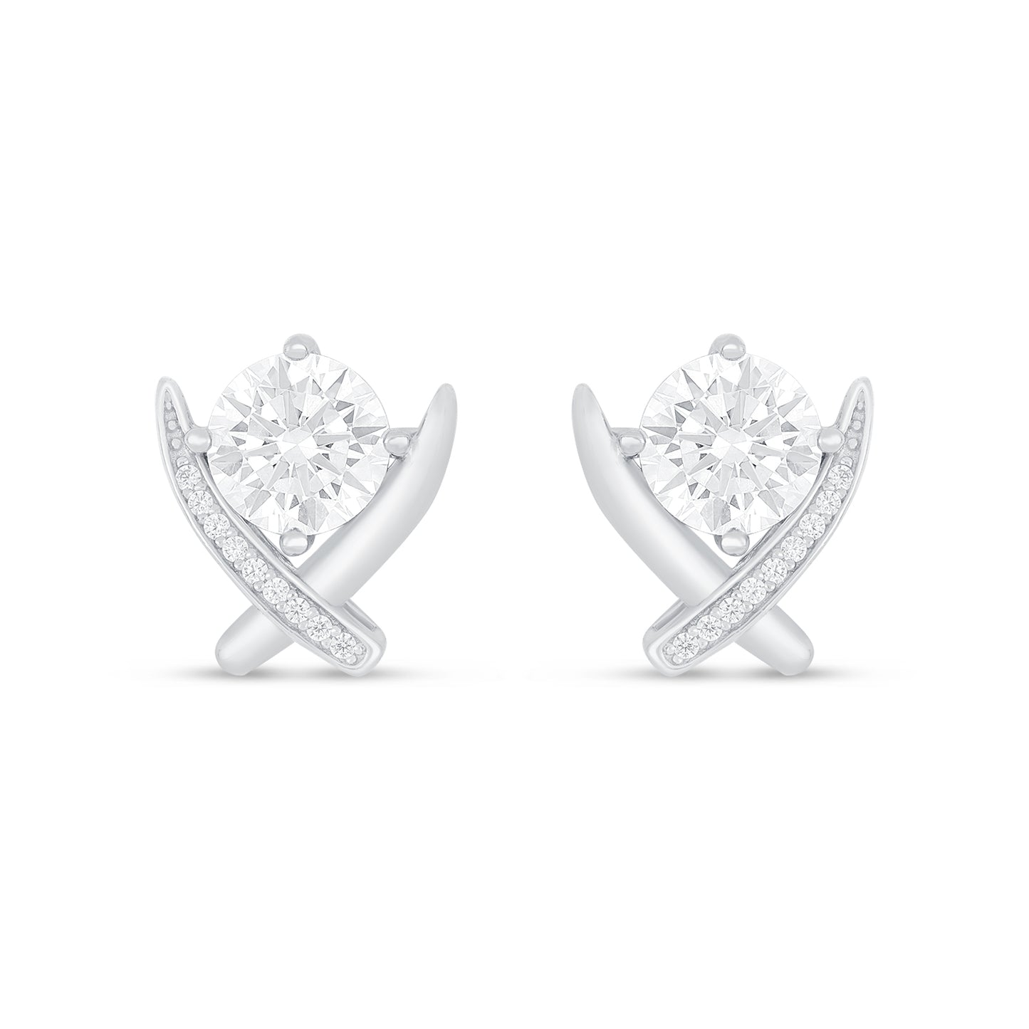 Sterling Silver 925 Earring Rhodium Plated Embedded With White Zircon