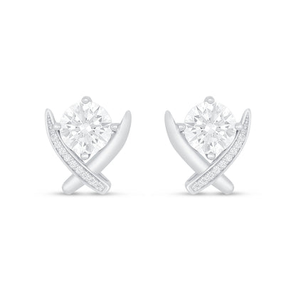 Sterling Silver 925 Earring Rhodium Plated Embedded With White Zircon