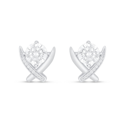 Sterling Silver 925 Earring Rhodium Plated Embedded With White Zircon