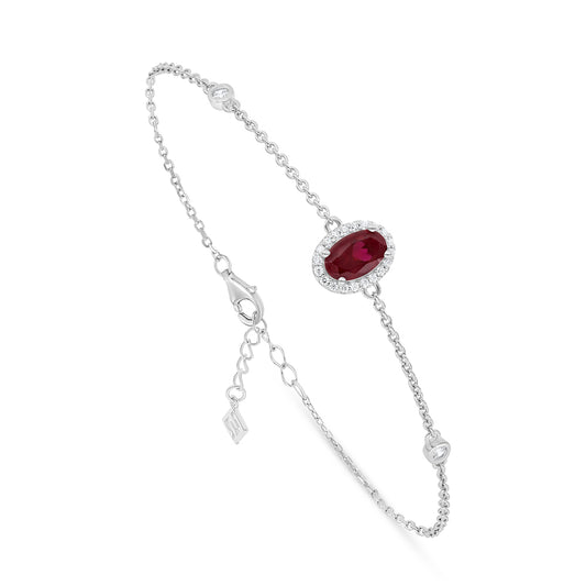 Sterling Silver 925 Bracelet Rhodium Plated Embedded With Ruby Corundum And White Zircon