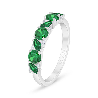 Sterling Silver 925 Ring Rhodium Plated Embedded With Emerald Zircon And White Zircon