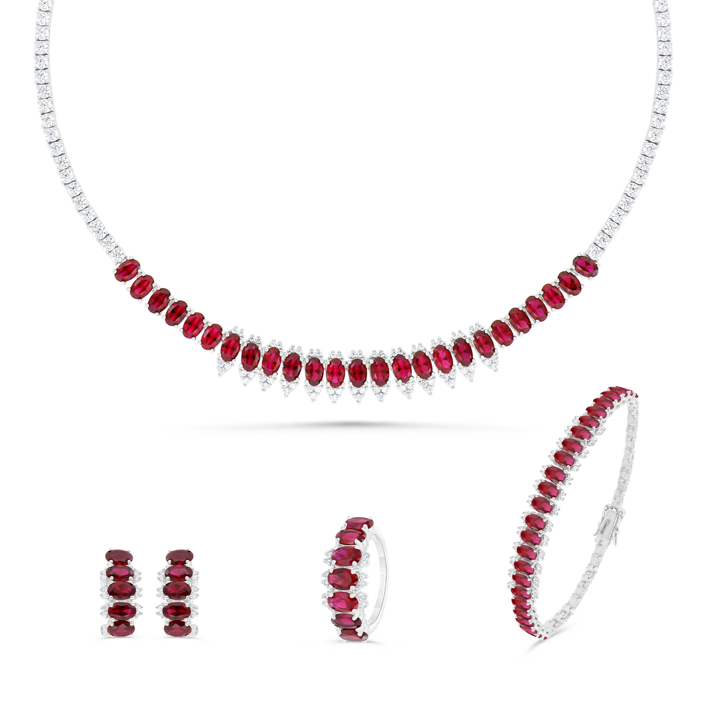 Sterling Silver 925 SET Rhodium Plated Embedded With pink Zircon And White CZ (copy)