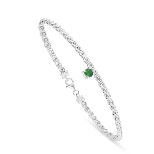 Sterling Silver 925 Bracelet Rhodium Plated Embedded With Emerald Zircon