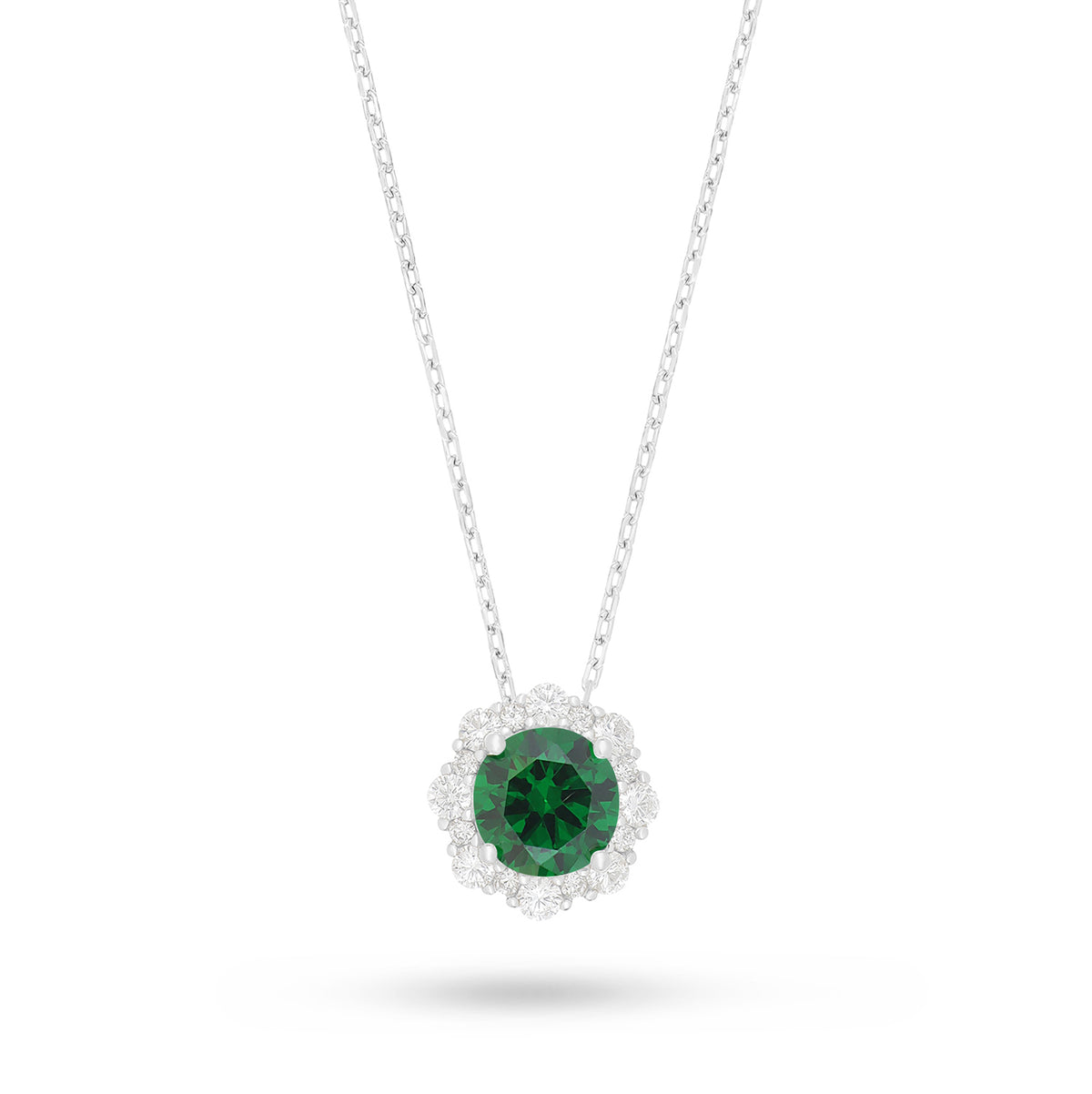 Sterling Silver 925 Necklace Rhodium Plated Embedded With Emerald Zircon And White Zircon