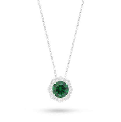 Sterling Silver 925 Necklace Rhodium Plated Embedded With Emerald Zircon And White Zircon