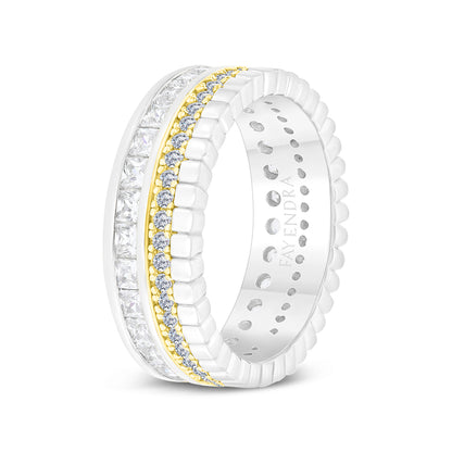 Sterling Silver 925 Ring Rhodium And Gold Plated Embedded With White CZ