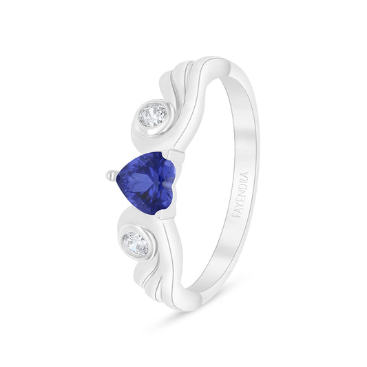 Sterling Silver 925 Ring Rhodium Plated Embedded With Sapphire Corundum And White Zircon