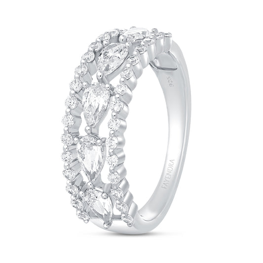 Sterling Silver 925 Ring Rhodium Plated Embedded With White Zircon