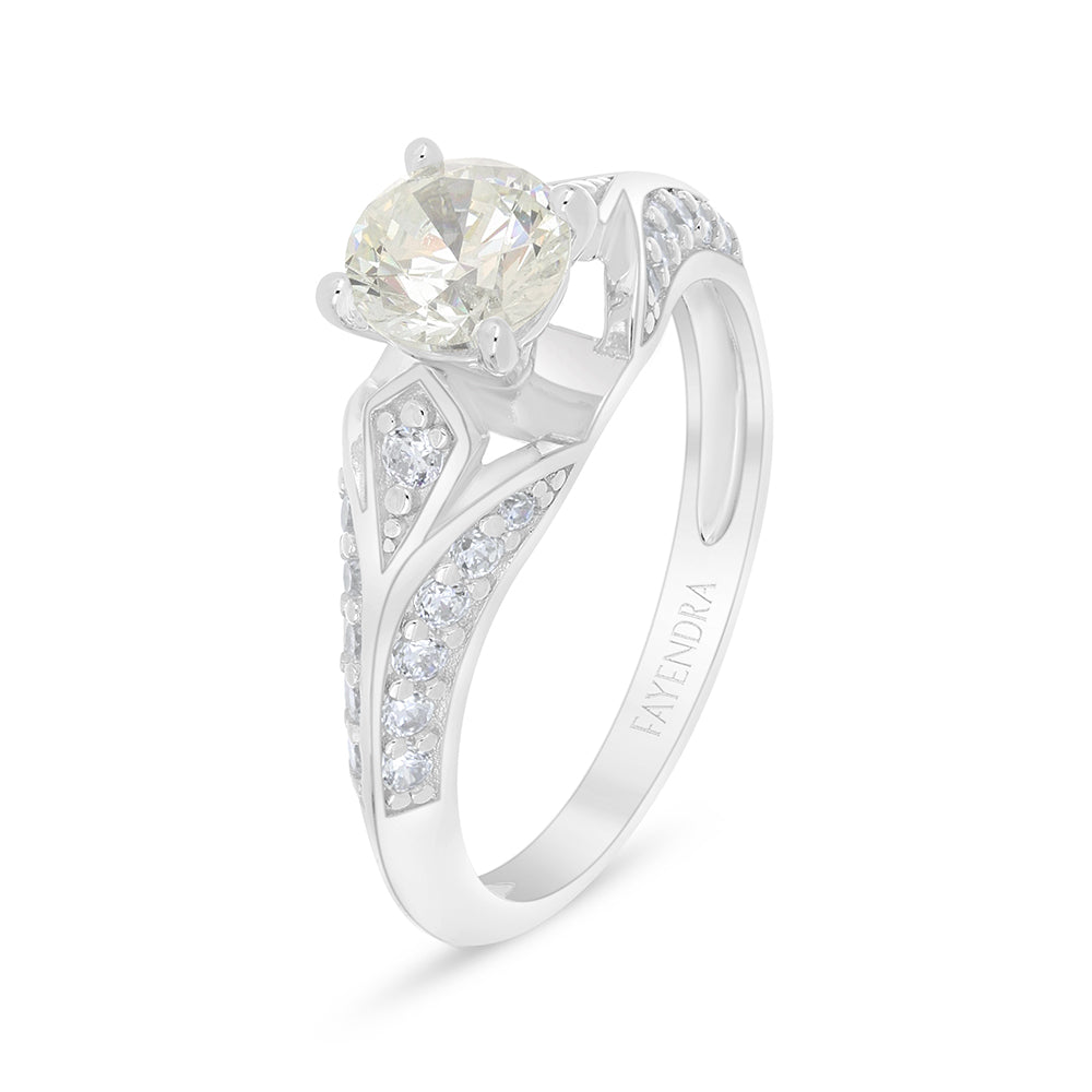 خاتم من الفضة الخالصة عيار 925 مطلي روديوم مرصع بالزركون الكناري الالماسي و فص ابيض