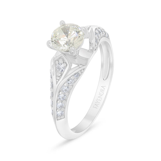 خاتم من الفضة الخالصة عيار 925 مطلي روديوم مرصع بالزركون الكناري الالماسي و فص ابيض