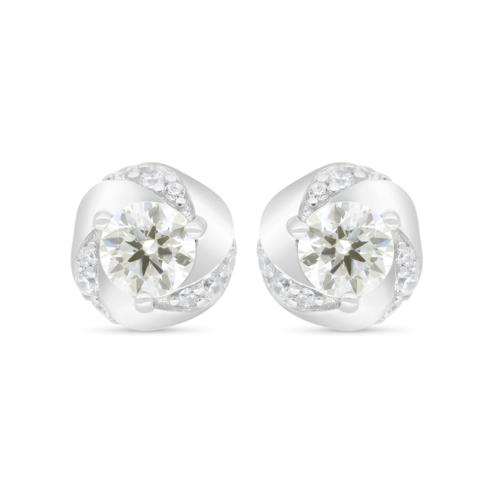 Sterling Silver 925 Earring Rhodium Plated Embedded With Yellow Zircon And White Zircon