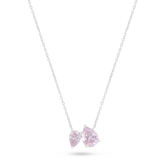 Sterling Silver 925 Necklace Rhodium Plated Embedded With Pink Zircon And White Zircon