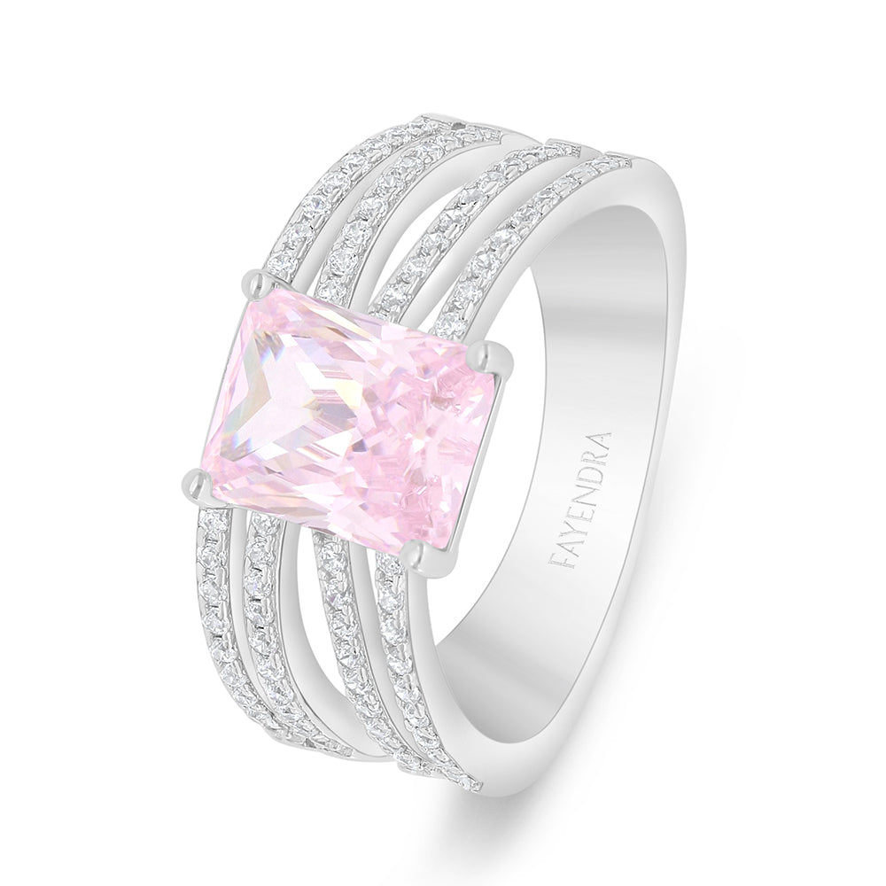 خاتم من الفضة الخالصة عيار 925 مطلي روديوم مرصع زركون بنك و فص ابيض