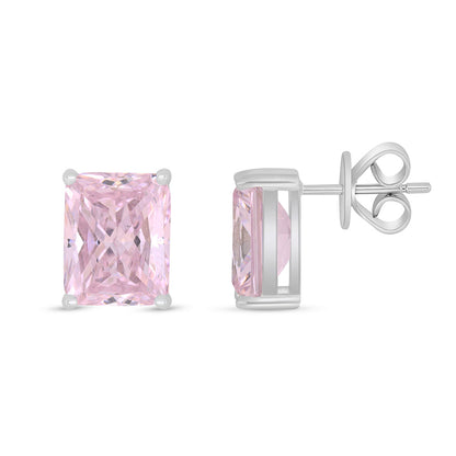 Sterling Silver 925 Earring Rhodium Plated Embedded With Pink Zircon