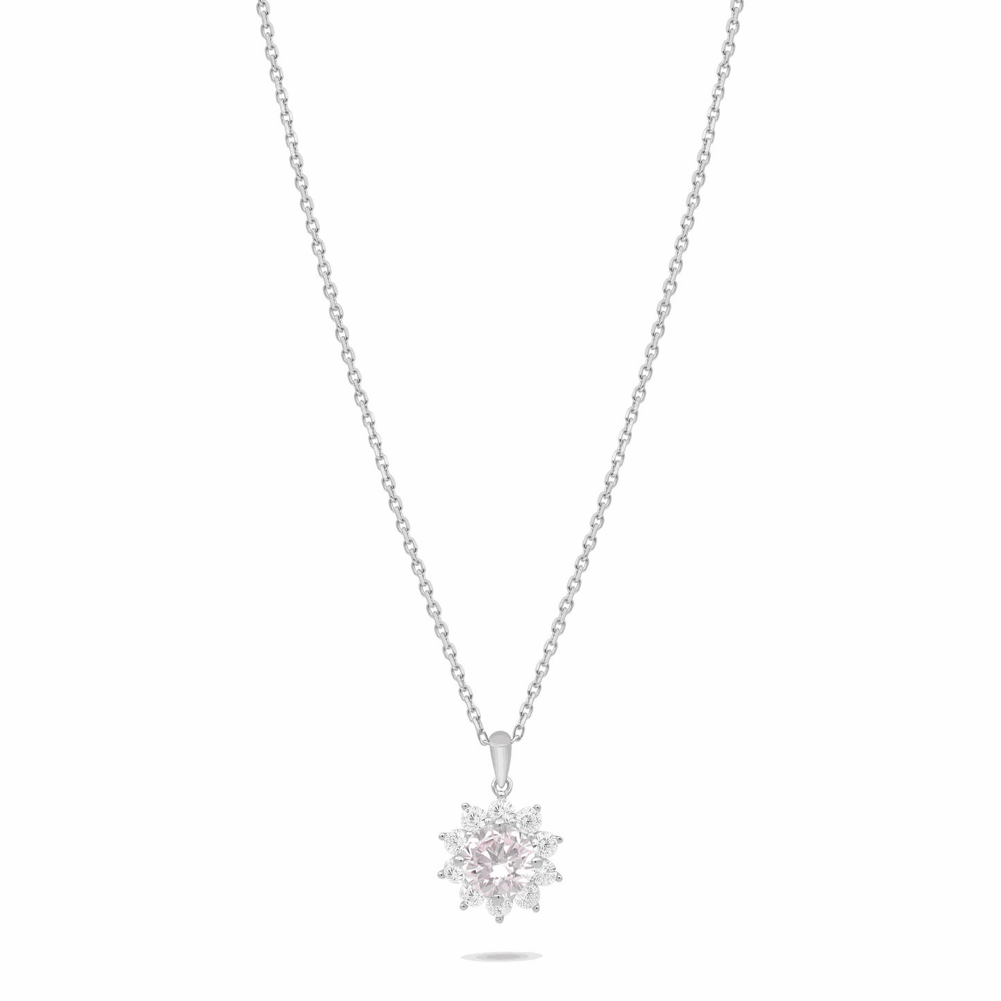 Sterling Silver 925 Necklace Rhodium Plated Embedded With Pink Zircon And White Zircon