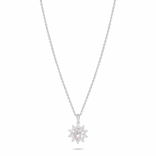 Sterling Silver 925 Necklace Rhodium Plated Embedded With Pink Zircon And White Zircon