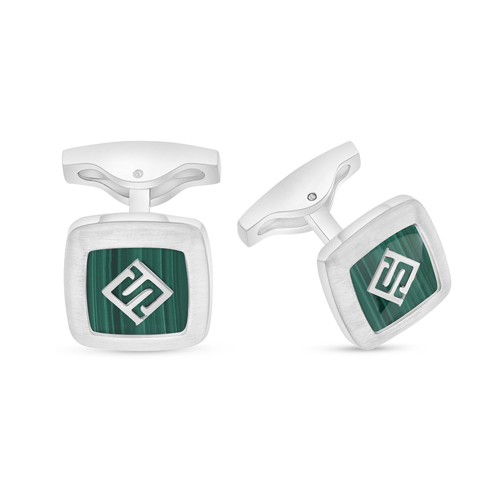 كبك ستانلس ستيل لون فضي عيار L316 مرصع احجار ملاكايت Shiny Steel 