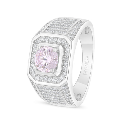 Sterling Silver 925 Ring Rhodium Plated Embedded With Pink Zircon And White Zircon