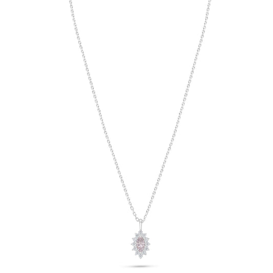Sterling Silver 925 Necklace Rhodium Plated Embedded With Pink Zircon And White Zircon