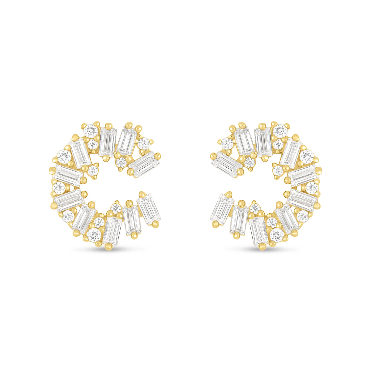 Sterling Silver 925 Earring Golden Plated Embedded With White Zircon