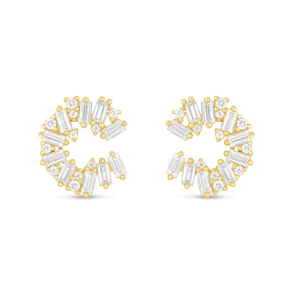 Sterling Silver 925 Earring Golden Plated Embedded With White Zircon