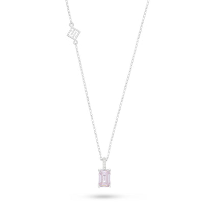 Sterling Silver 925 Necklace Rhodium Plated Embedded With Pink Zircon And White Zircon