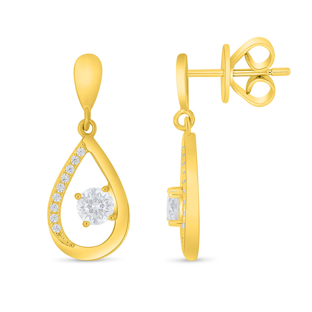 Sterling Silver 925 Earring Golden Plated Embedded With White Zircon