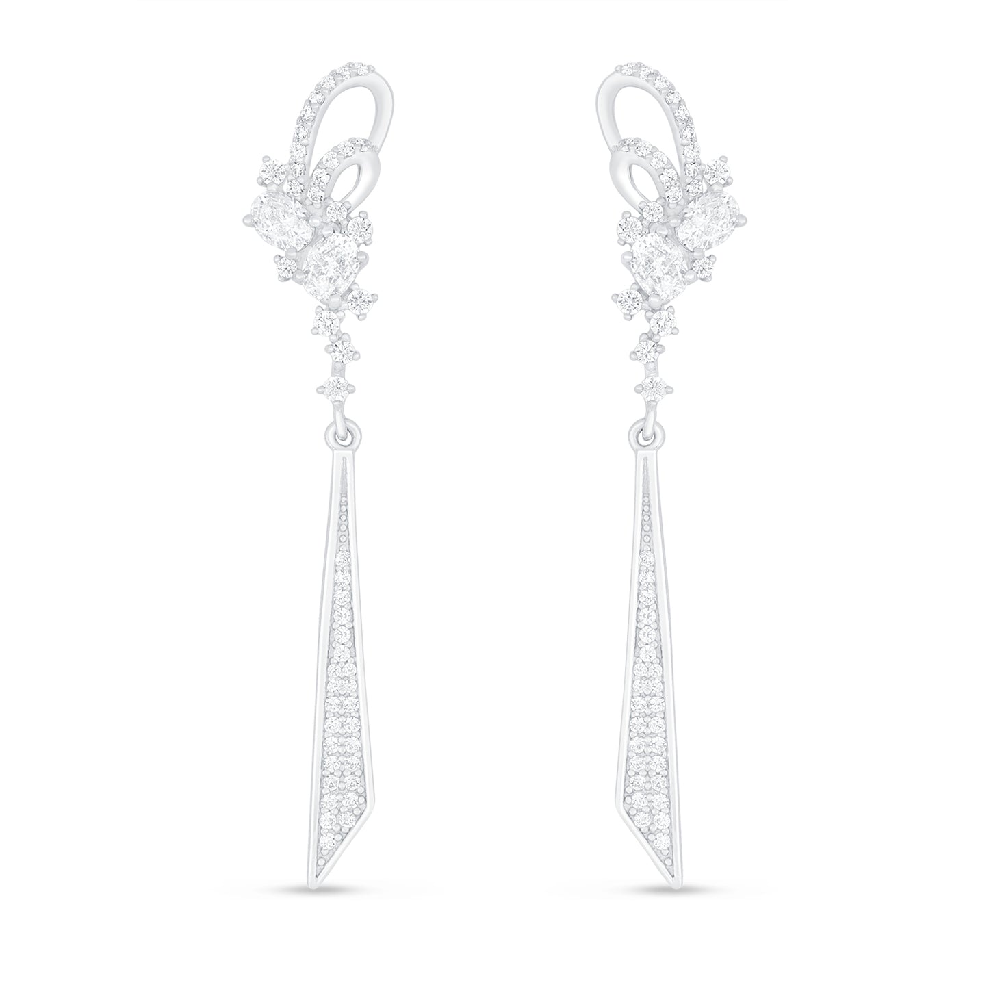 Sterling Silver 925 Earring Rhodium Plated Embedded With White Zircon