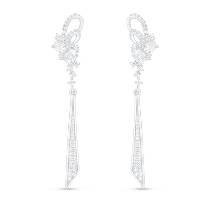 Sterling Silver 925 Earring Rhodium Plated Embedded With White Zircon