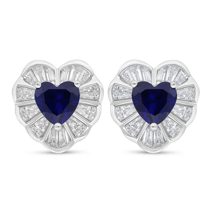 Sterling Silver 925 Earring Rhodium Plated Embedded With Sapphire Corundum And White Zircon