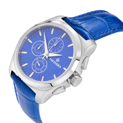 ساعة رجالي ستانلس ستيل عيار L316 بلون فضي جلد ازرق - مينا حجر صدف ام اللالئ الازرق