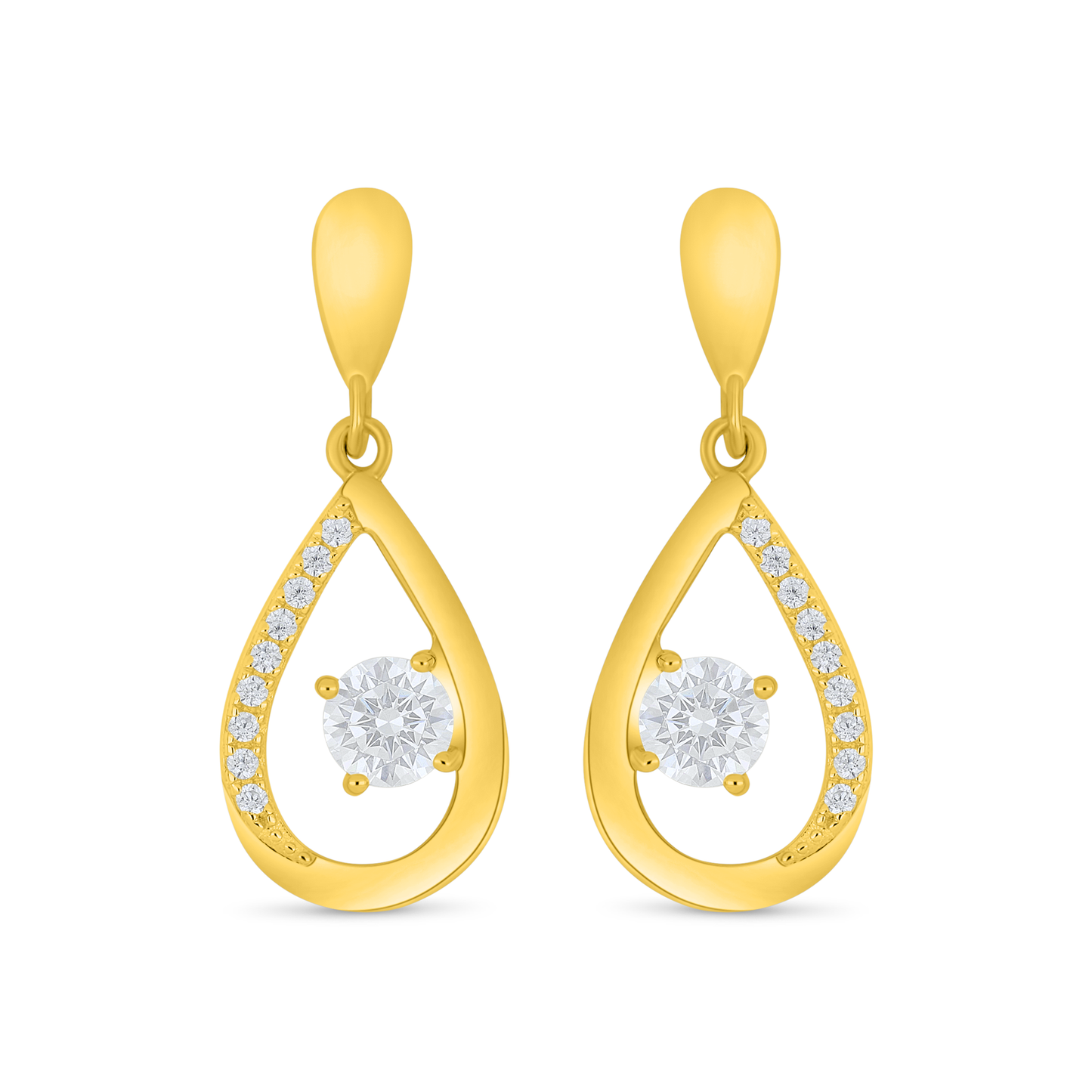 Sterling Silver 925 Earring Golden Plated Embedded With White Zircon
