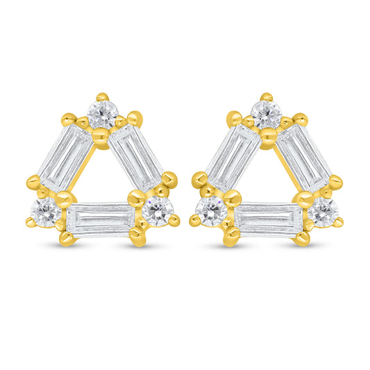 Sterling Silver 925 Earring Golden Plated Embedded With White Zircon