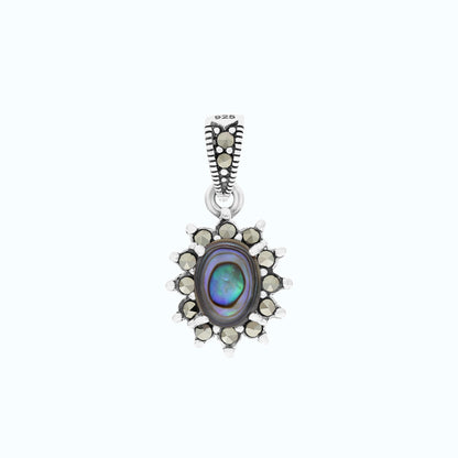 Sterling Silver 925 Pendant Embedded With Natural Blue Shell And Marcasite Stones