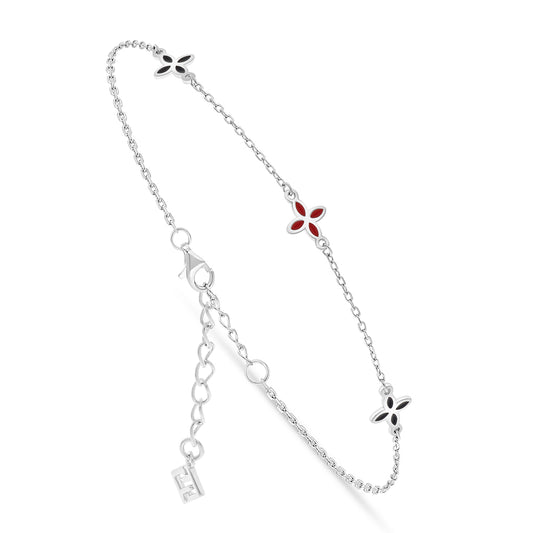 Sterling Silver 925 Bracelet Rhodium Plated Embedded With Black And Red Enemal