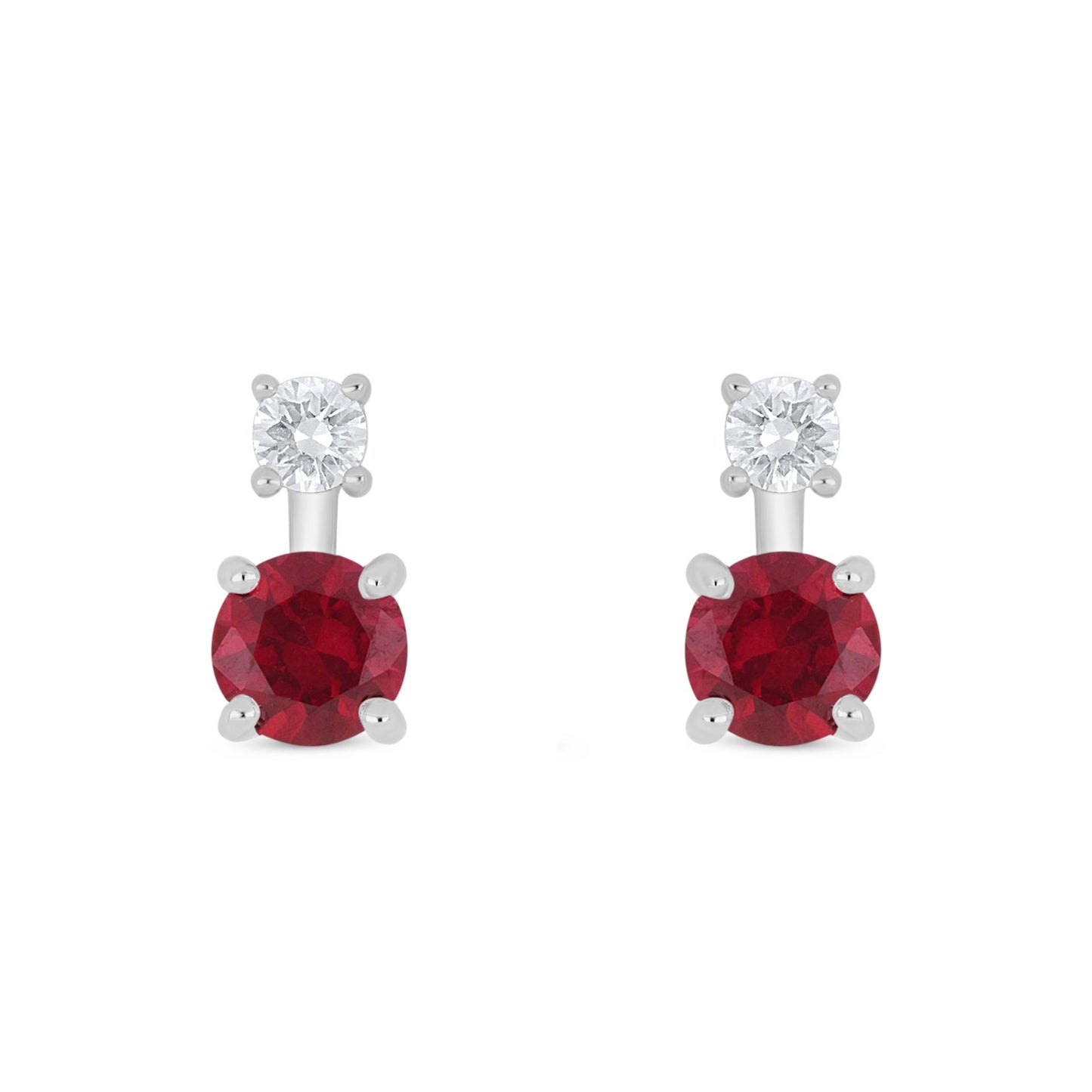 Sterling Silver 925 Earring Rhodium Plated Embedded With Ruby Corundum And White Zircon