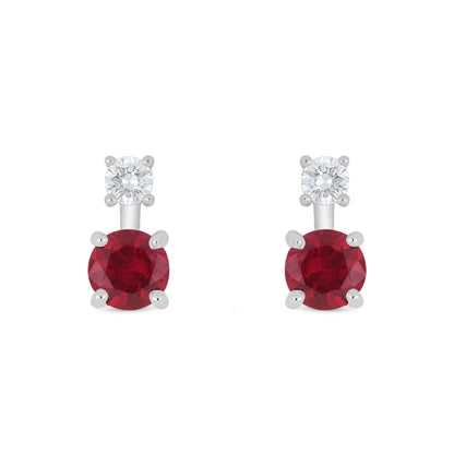 Sterling Silver 925 Earring Rhodium Plated Embedded With Ruby Corundum And White Zircon