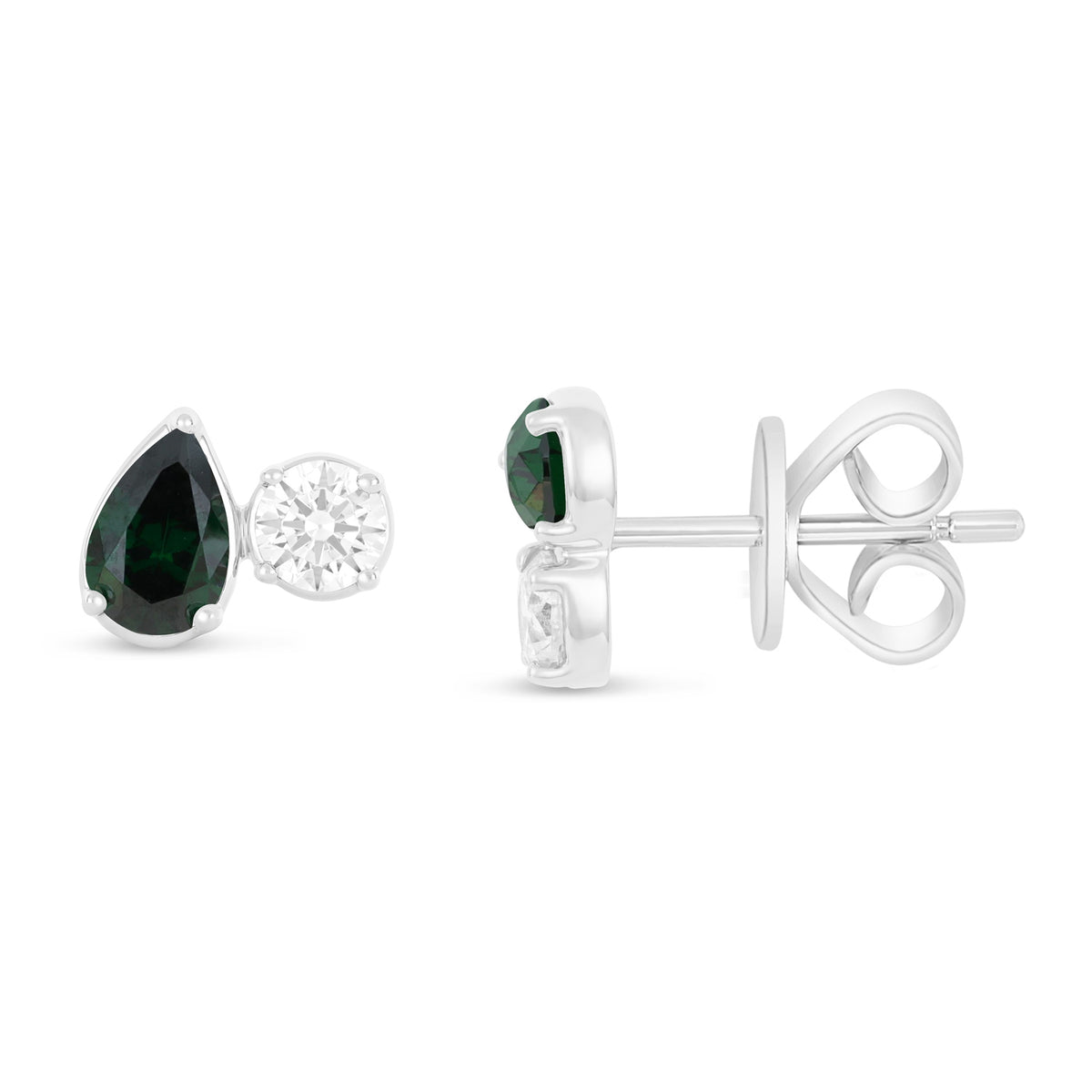 Sterling Silver 925 Earring Rhodium Plated Embedded With Emerald Zircon And White Zircon