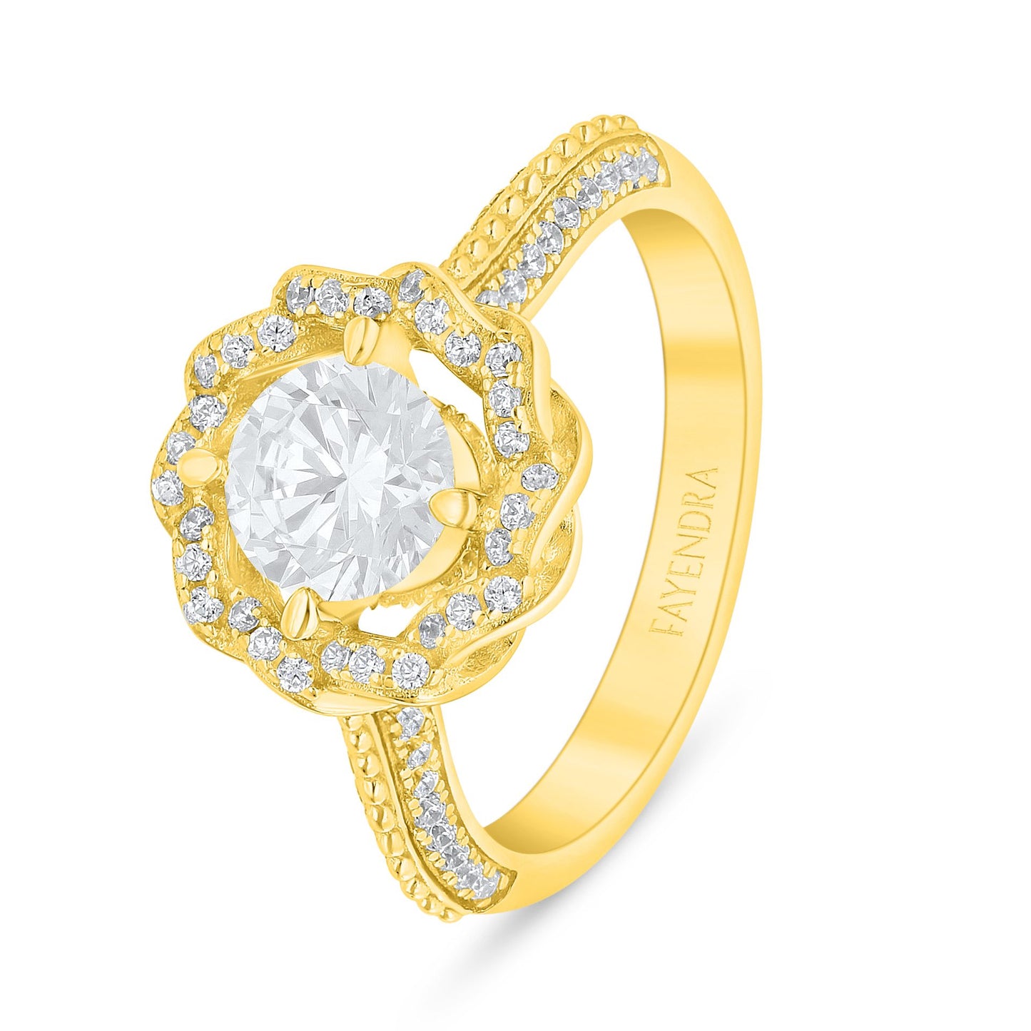 خاتم من الفضة الخالصة عيار 925 مطلي ذهبي مرصع فص ابيض