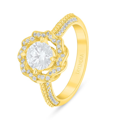 خاتم من الفضة الخالصة عيار 925 مطلي ذهبي مرصع فص ابيض