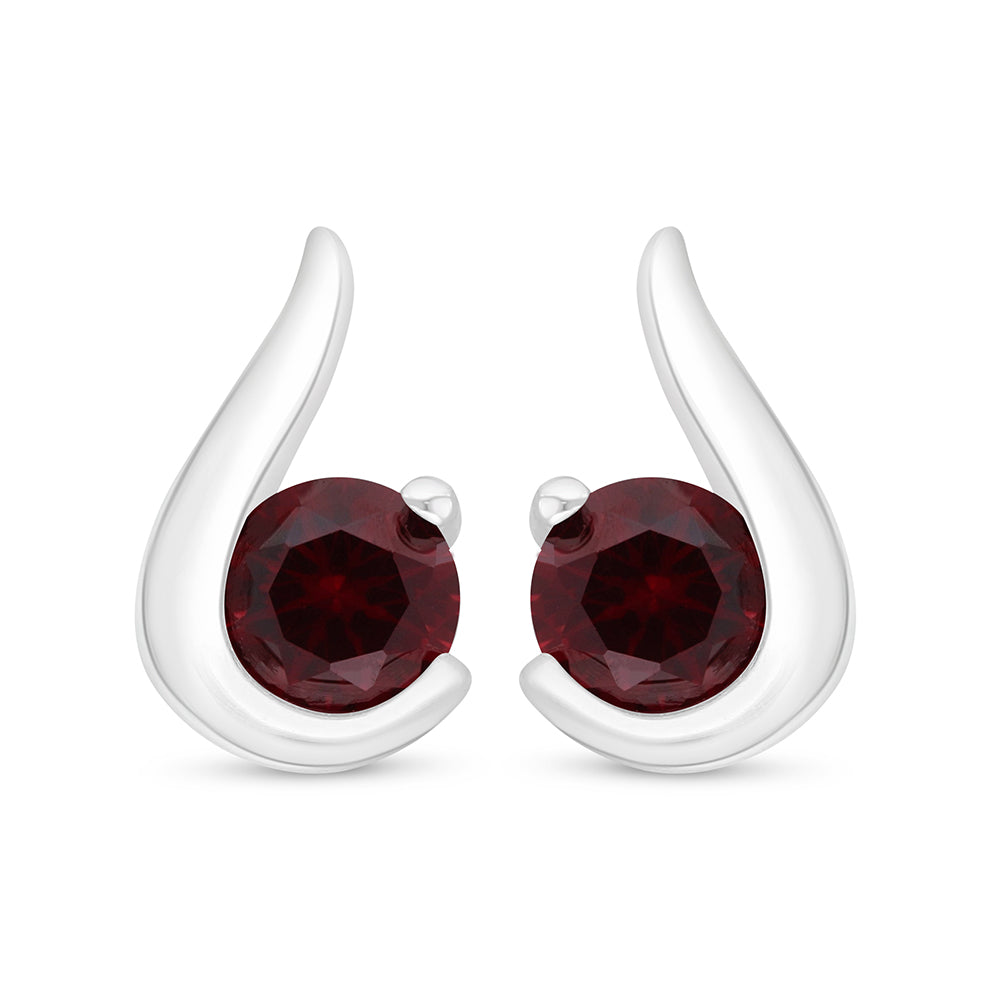 Sterling Silver 925 Earring Rhodium Plated Embedded With Ruby Corundum