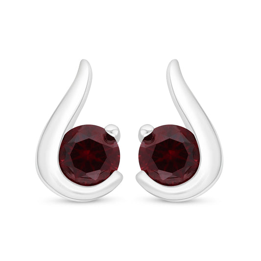 Sterling Silver 925 Earring Rhodium Plated Embedded With Ruby Corundum