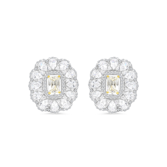 Sterling Silver 925 Earring Rhodium And Gold Plated Embedded With Yellow Zircon
