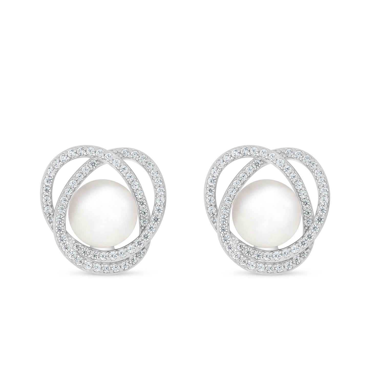 Sterling Silver 925 Earring Rhodium Plated Embedded With Natural White Pearl And White Zircon