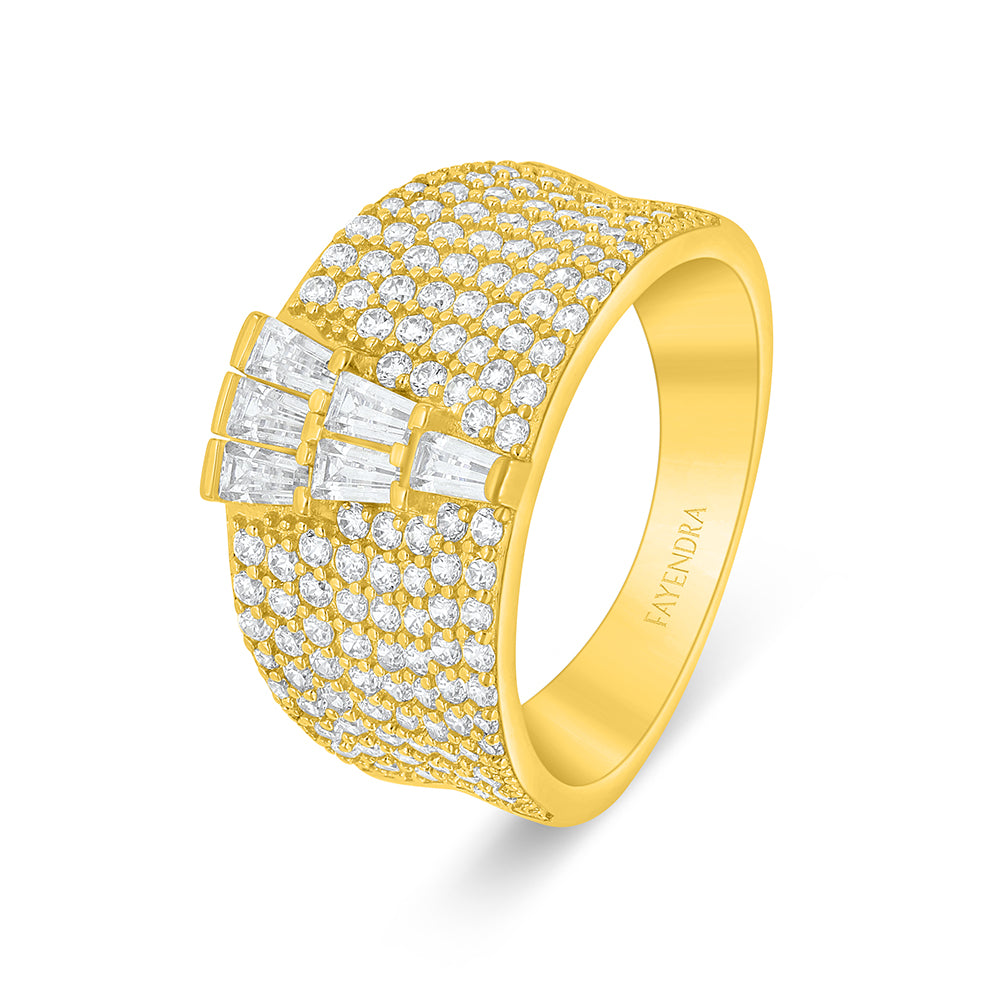 Sterling Silver 925 Ring Golden Plated Embedded With White Zircon