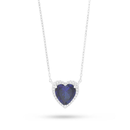 Sterling Silver 925 Necklace Rhodium Plated Embedded With Sapphire Corundum And White Zircon