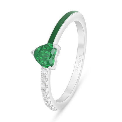 خاتم من الفضة الخالصة عيار 925 مطلي روديوم مرصع زركون زمردي و انميل اخضر و فص ابيض