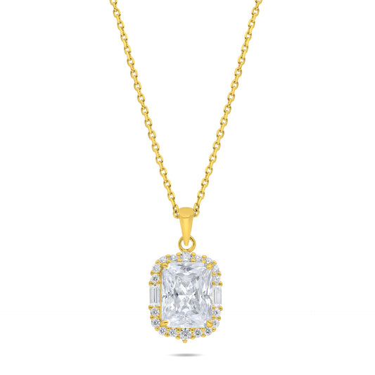 Sterling Silver 925 Necklace Golden Plated Embedded With White Zircon