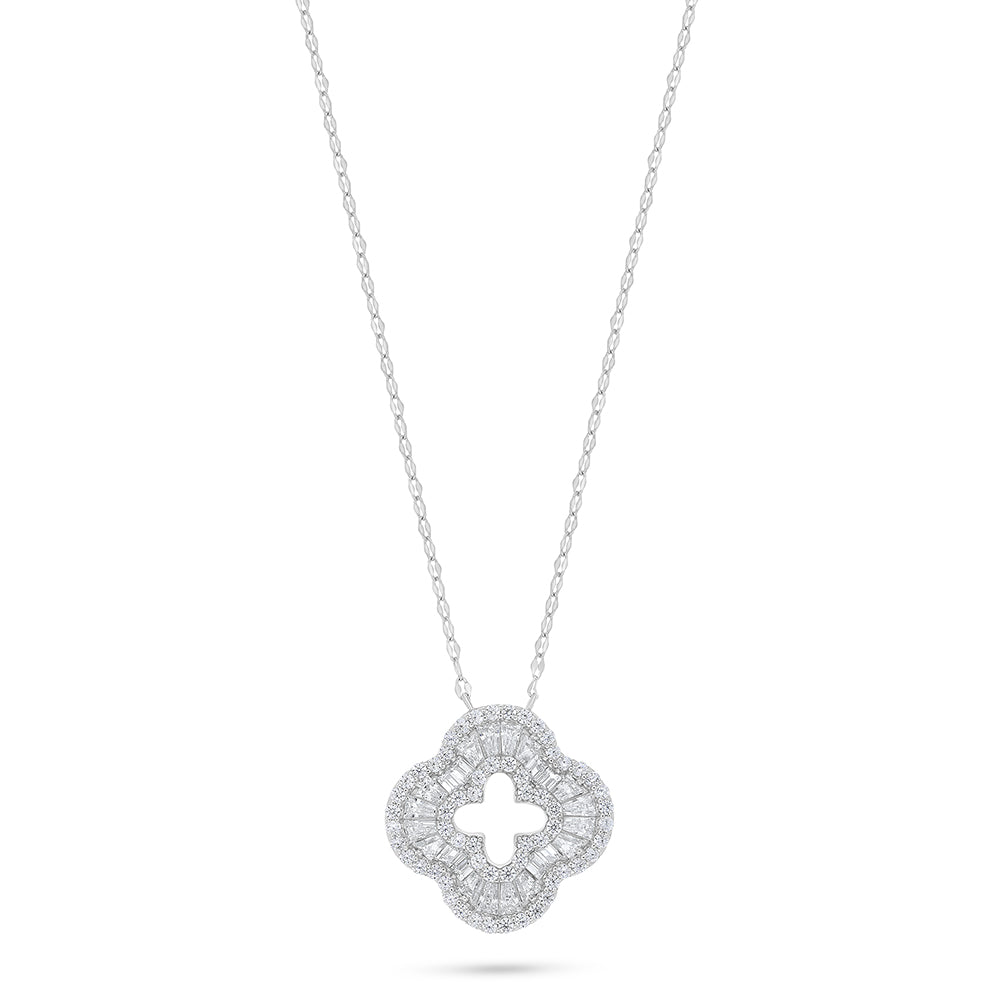 Sterling Silver 925 Necklace Rhodium Plated Embedded With White Zircon