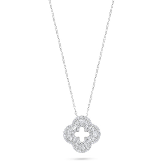 عقد من الفضة الخالصة عيار 925 مطلي روديوم مرصع فص ابيض